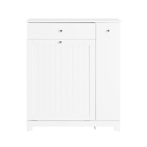 Sobuy Meuble Salle De Bain Avec Panier À Linge Colonne De Rangement Avec 1 Tiroir, Et Compartiment Coulissant, Armoire De Salle De Bain Étanche 78x38x90cm Idéal Pour Wc, Lavabo, Toilettes, Bzr214-W