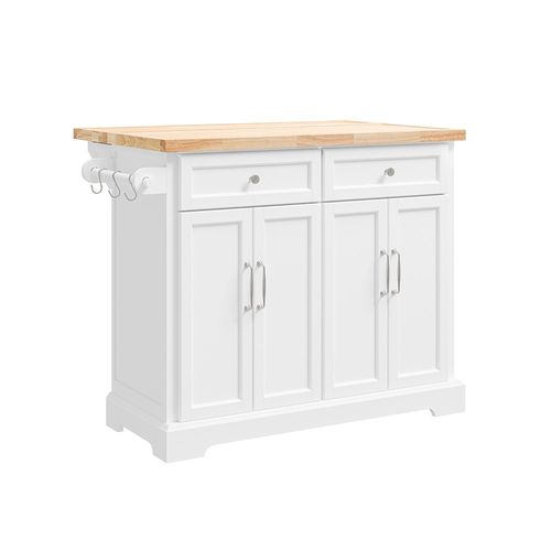 Sobuy Desserte De Cuisine À Roulettes, Îlot Central Avec Plan De Travail Extensible Chariot Mobile Pour Cuisine Ou Salle À Manger, Meuble De Cuisine Avec Rangement Blanc 115x(46-71)X92 Cm Fkw71-Ii-Wn