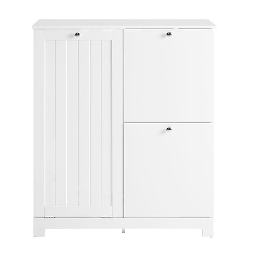 Sobuy Meuble Salle De Bain Avec 3 Paniers À Linge Colonne De Rangement Étroite 78x38x90 Cm Avec 1 Grand Panier Intégré & 2 Paniers En Tissu Amovibles ¿ Armoire Salle De Bain Gain De Place Bzr213-W
