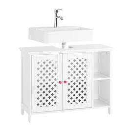 Sobuy Meuble Sous Lavabo Salle De Bain Avec 2 Portes Et Niche Ouverte ¿ Meuble Vasque En Mdf E1, Étagère Réglable, Charge 42kg ¿ Armoire Salle De Bain 80x31,5x60,5cm Bzr210-W