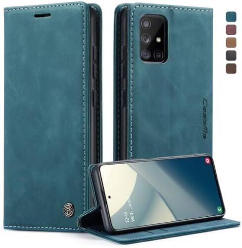 Coque Pour Samsung Galaxy A51 Pochette, Etui Protection Housse Premium En Cuir Pu,Etui À Rabat Pochette De Portefeuille Étui Pour Samsung A51 Case, Bleu Vert