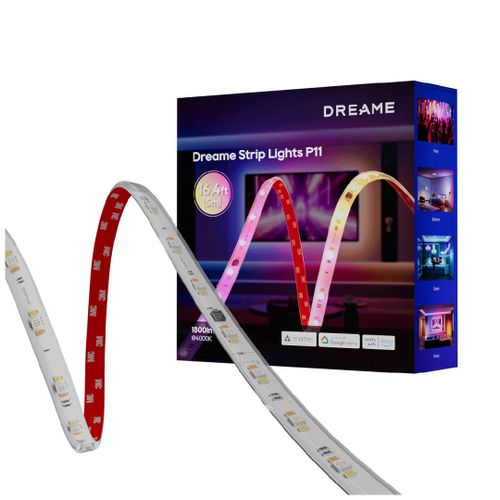 Dreame Bande lumineuse P11, 5m, 70+ Modes de scène dynamiques, Contrôle multizone RGBICWW, Effets lumineux personnalisés, Bande lumineuse LED