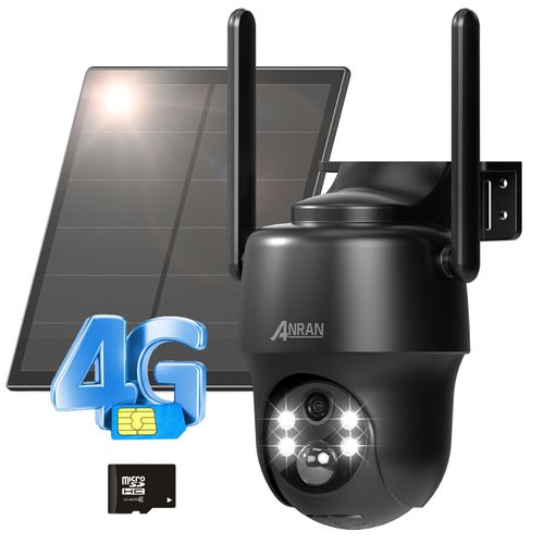 Caméra de Surveillance Extérieure+Panneau Solaire,ANRAN 2K 3MP 3G/4G LTE  Camera Exterieur sans Fil sur Batterie, Carte SIM+32Go Carte SD, Vision Nocturne Couleur, Audio Bidirectionnel G1 NOIR