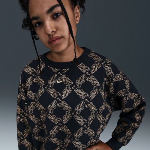 Sweat Ras Du Cou Oversize Imprimé Nike Club Fleece Pour Ado (Fille) - Noir