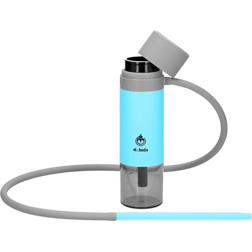 Chicha EL-BADIA® P1 \u2013 24 cm \u2013 Mini Chicha Portative avec Enrouleur de Tuyau Breveté, Foyer Céramique Réversible, Tuyau Silicone & Vase Acrylique \u2013 Ultra-Compacte, Légère et Performante (Pacific Blue)
