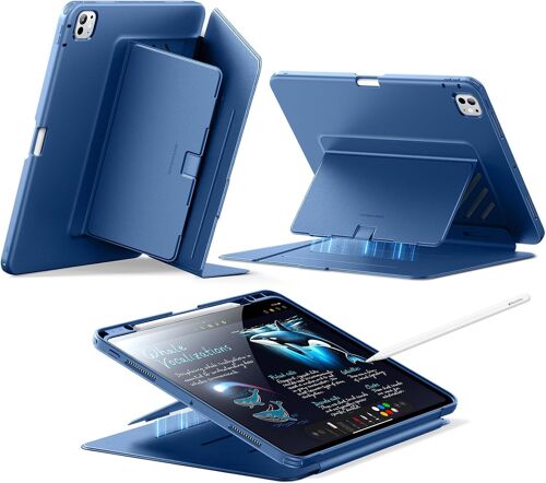 Coque pour iPad Pro 13 Pouces M4 (2024), Couverture de Support Vertical, Angles de Support Multiples, Coque Ultra-Stable pour iPad Pro 13 avec Porte-Stylet,Série Flip, Bleu