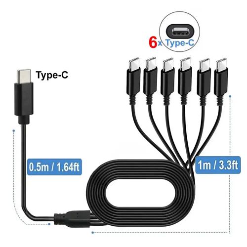 Câble répartiteur USB C PD 6 en 1, cordon de chargeur multi USB C vers Type C mâle pour iPhone 15 Pro/Android, téléphone, tablette, commutateur et plus encore,C à 6xType-C 150 cm
