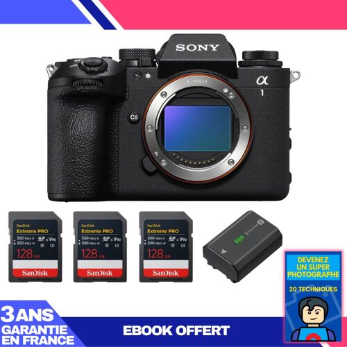 Boitier Sony alpha 1 II + 3 SanDisk 128GB Extreme PRO UHS-II SDXC + Sony NP-FZ100 + Ebook 'Devenez Un Super Photographe'