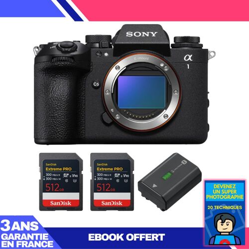 Boitier Sony alpha 1 II + 2 SanDisk 512GB Extreme PRO UHS-II SDXC + Sony NP-FZ100 + Ebook 'Devenez Un Super Photographe'