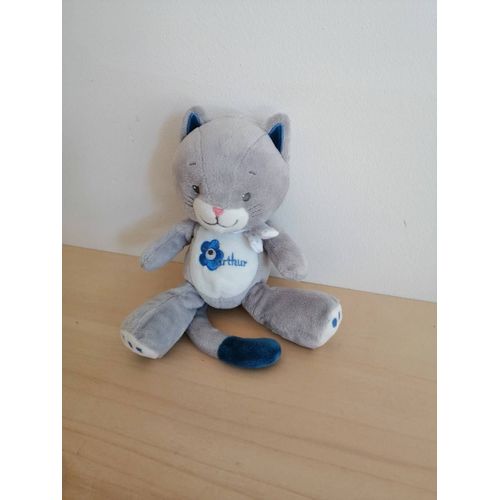 Doudou chat gris bleu Arthur et Lola Bebisol