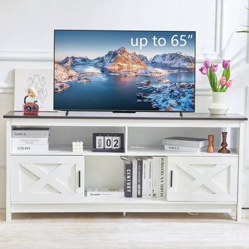 Meuble Tv Avec Prise De Courant Pour Salon Armoire De Rangement, 3 Étagères Ouvertes, Plaque Noire