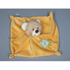 Doudou ours plat beige jaune orange Tex Baby