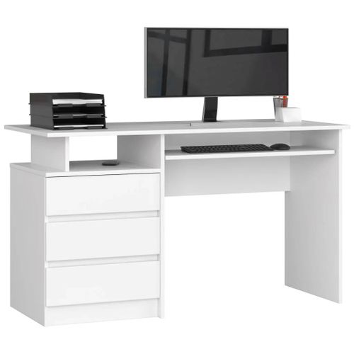 Bureau 3 Tiroirs 135 Cm Blanc 135x77x60 Cm
