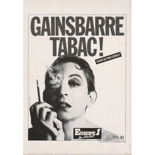 Serge Gainsbourg: Gainsbarre Tabac ! Carte Postale France- 1986