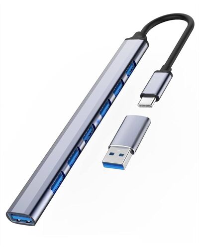 Hamlet Hub USB 3.0 7 Porte Alluminio con Adattatore USB-A USB-C XHUB-07A3CX
