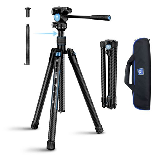 Trépied Carbone SIRUI Traveler X 152 cm-Léger 0.9 kg, Rotule Fluide Panoramique 360°, Colonne Centrale Réversible, Pieds Repliables, Charge Max 5 kg