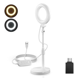 NEEWER Basics 5"/13cm Ring Light Bureau avec Support, 10W LED Lumiere Telephone Selfie, Compatible avec iPhone, Enregistrement Vidéo, PC, Webcam, Zoom, Vidéoconférence, Maquillage, Blanc BR60