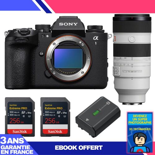 Boitier Sony alpha 1 II + FE 70-200mm f/2.8 GM OSS II + 2 SanDisk 256GB Extreme PRO UHS-II SDXC + Sony NP-FZ100 + Ebook 'Devenez Un Super Photographe'