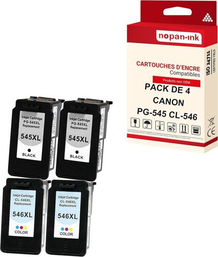 NOPAN-INK - x4 Cartouche compatible pour CANON 545 XL (x2) + 546 XL (x2) 545XL (x2) + 546XL (x2) Noir + Cyan + Magenta + Jaune 8286B010
