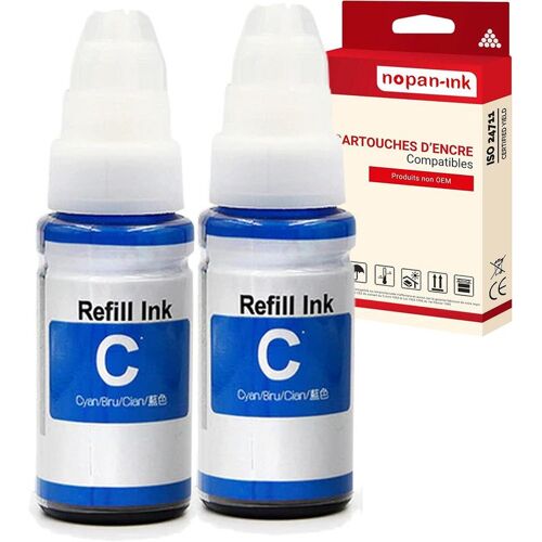 NOPAN-INK - x2 Cartouche compatible pour Canon GI590C 1604C001 GI590 Cyan