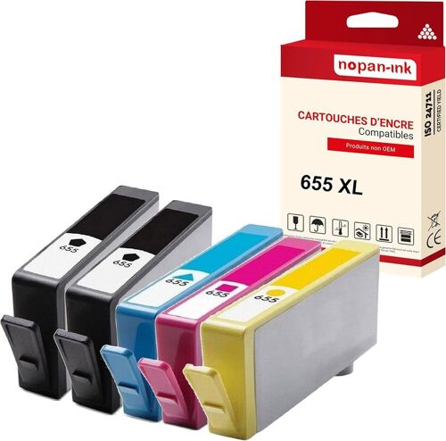 NOPAN-INK - x5 Cartouche compatible pour HP CZ109AE CZ110AE CZ111AE CZ112AE 655 Noir x2 + Cyan + Magenta + Yellow HP655PK5