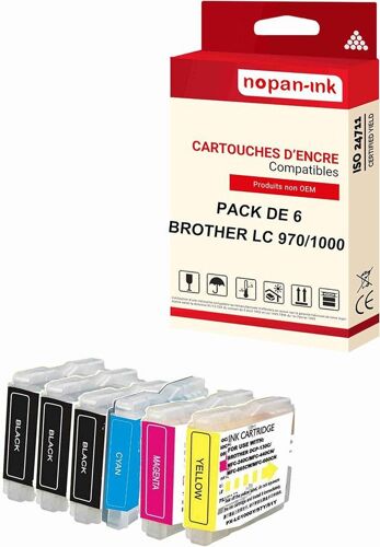 NOPAN-INK - x6 Cartouche compatible pour BROTHER LC 970 XL LC970XL Noir (x3) + Cyan + Magenta + Jaune Pluton