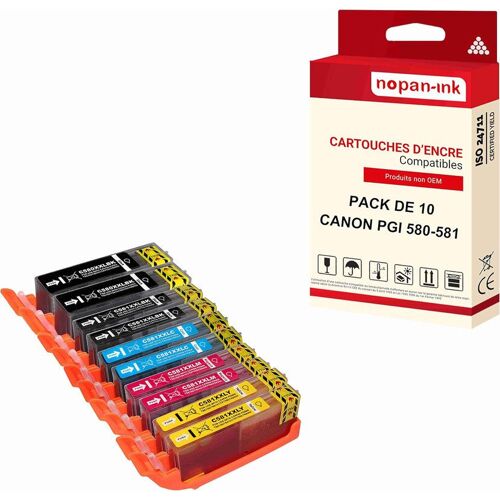 NOPAN-INK - x10 Cartouche compatible pour CANON 580 XL - 581 XL 580XL - 581XL Noir XXL (x2) + Cyan (x2) + Magenta (x2) + Jaune (x2) + Noir (x2) 2078C001