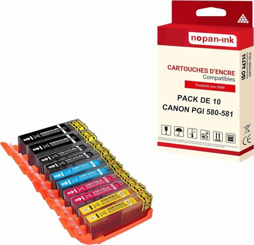 NOPAN-INK - x10 Cartouche compatible pour CANON 580 XL - 581 XL 580XL - 581XL Noir XXL (x2) + Cyan (x2) + Magenta (x2) + Jaune (x2) + Noir (x2) 2078C001