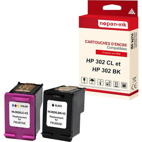 NOPAN-INK - x2 Cartouche compatible pour HP 302 XL + 302CL XL 302XL + 302CLXL Noir + Cyan + Magenta + Jaune F6U68AE F6U67AE