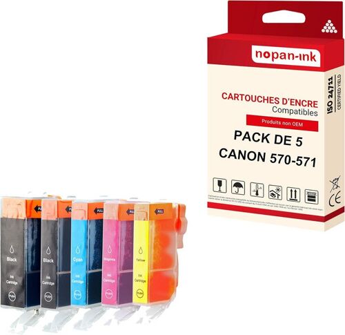 NOPAN-INK - x5 Cartouche compatible pour CANON 570 XL - 571 XL 570XL - 571XL Noir + Cyan + Magenta + Jaune + Photo Noir 0318C001