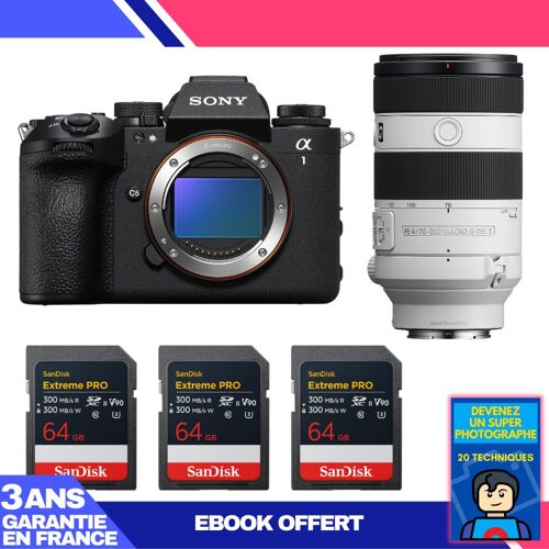 Boitier Sony alpha 1 II + FE 70-200mm f/4 Macro G OSS II + 3 SanDisk 64GB Extreme PRO UHS-II SDXC + Ebook 'Devenez Un Super Photographe'
