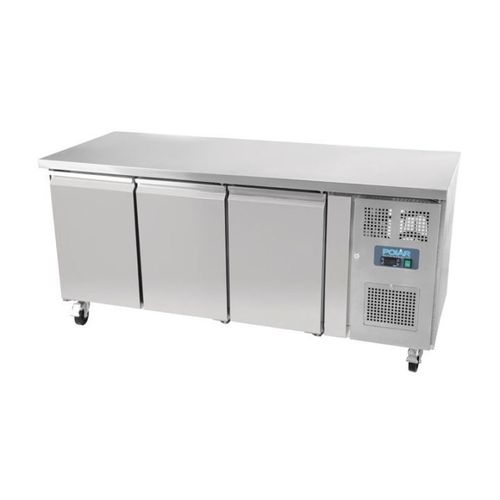 Table inox ventilée positive 417 Litres, 3 portes GN 1/1, sur roulettes, 300 W, 220 V - MONO