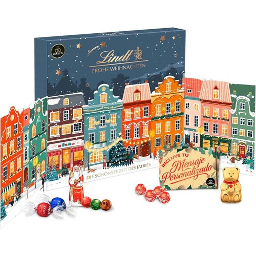 Calendrier De L¿Avent Lindt Ville De Noël Xxl 2025 ¿ Chocolats & Figurines Lindor ¿ Coffret Gourmand Doré Avec Carte Personnalisée