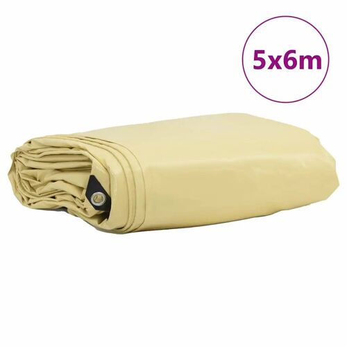 Vidaxl Bâche 650g / M² Beige 5 X 6 M Toile Avec Revêtement En Pvc