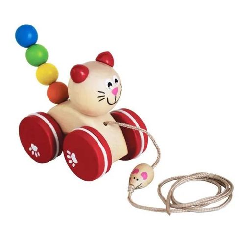 Detoa jouet chat et souris junior 12 x 10 cm bois naturel/rouge