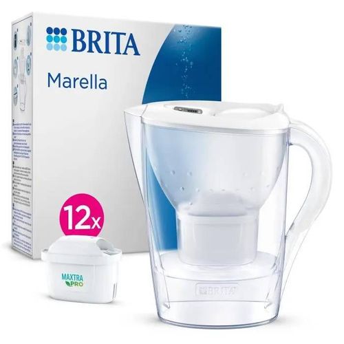 BRITA Carafe filtrante Marella blanche + 12 cartouches filtrantes MAXTRA PRO All-in-1 - Nouveau MAXTRA+