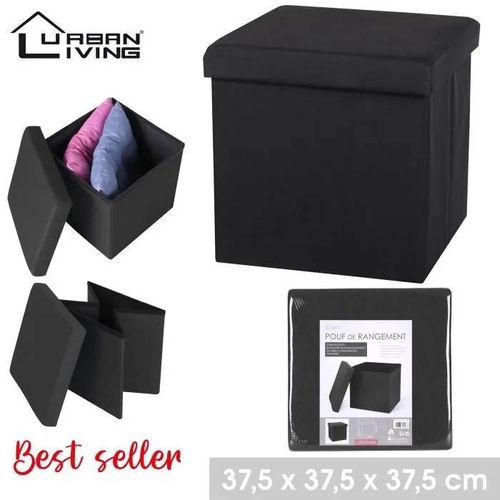 Pouf De Rangement Pliable Noir En Tissu 37,5x37,5cm