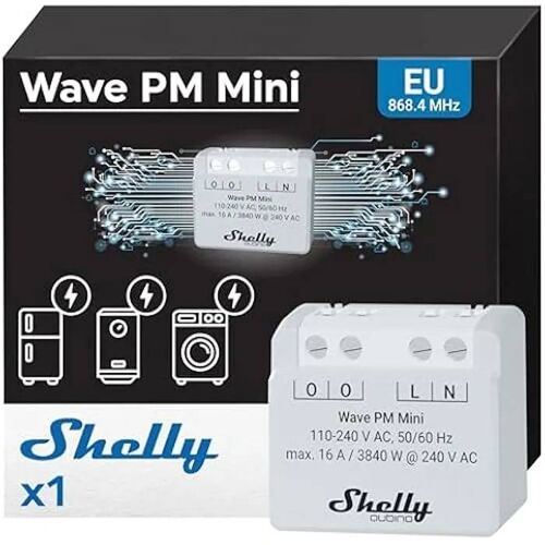 Shelly Wave PM Mini | Micromodule Compteur de consommation d'énergie Z-Wave | 1 canal 16A | Longue portée sans fil | Z-Wave hub