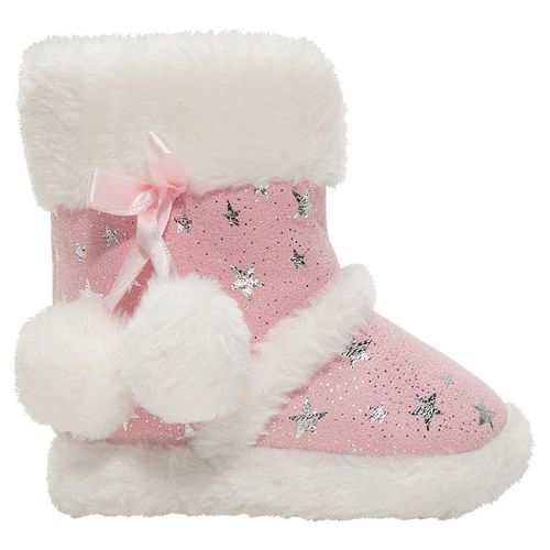 Chaussures Chaussons Fille Fourrés Forme Botte Avectoiles En Foil Argenté Rose Moyen