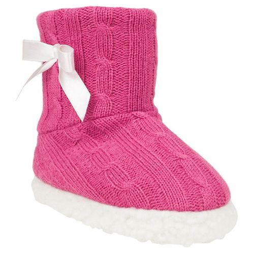Chaussons Forme Bottines En Tricot Avec Noeud Satin - Fushia - 29