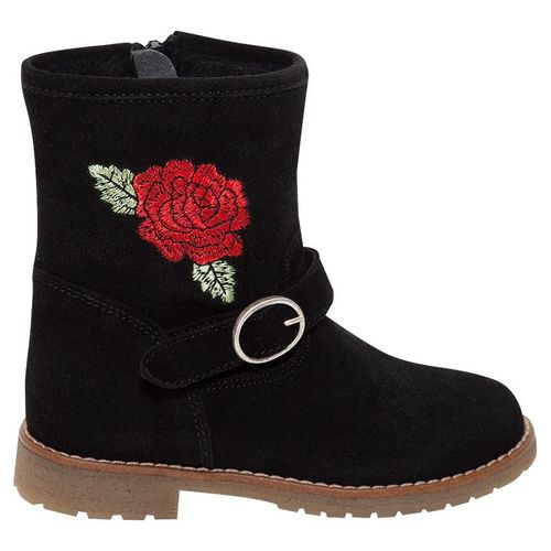 Bottines Noire En Suédine Avec Rose Brodée Du 28 Au 35 - Noir - 33