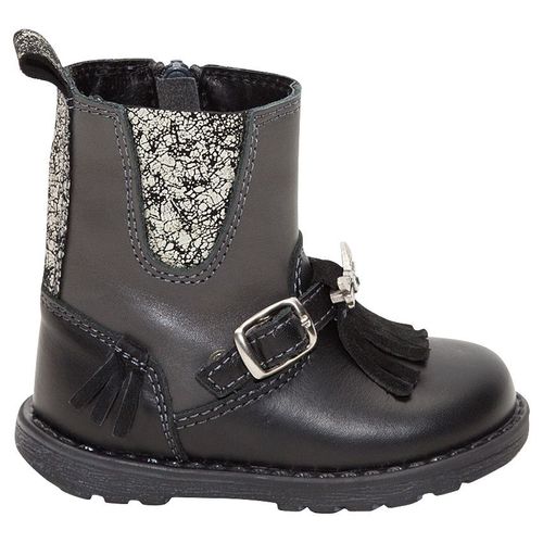 Bottines Noires En Cuir Avec Boucle Et Franges Et Empiècements Fantaisie - Noir - 21