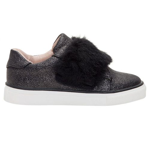 Chaussures Baskets Basses Irisées Avec Scratch En Fausse Fourrure Noir