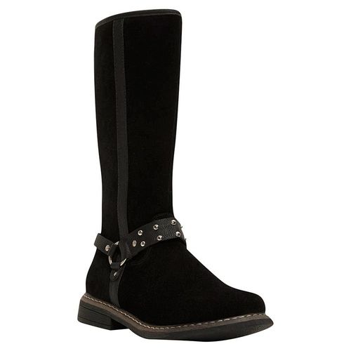 Bottes Cavalières Effet Cuir Suédé Avec Lanière Cloutée - Noir - 37