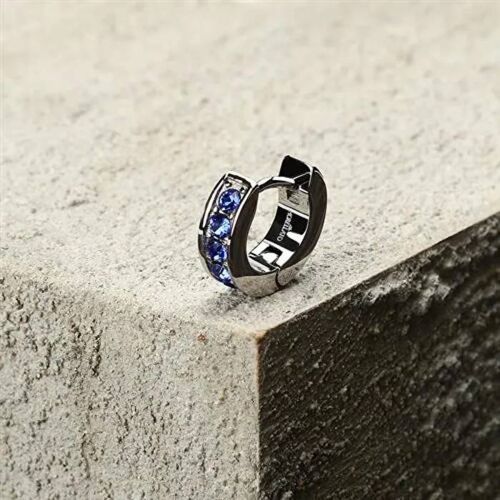 Boucles D'oreilles Simples En Acier Avec Cristaux Bleus Motown Sals94