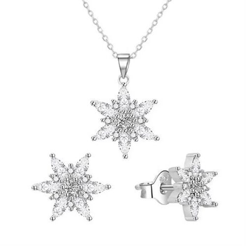 Parure En Argent - Agato - Flocons De Neige - Zircon Cubique - 42 Cm Ajustable - Femme
