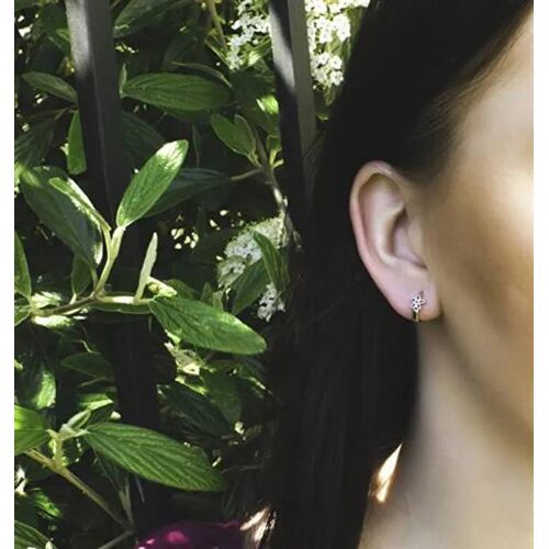 Boucles D'oreilles - Beneto - Aguc856l - Argent 925 - Fleurs En Émail Noir - 1 Cm De Diamètre