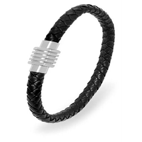 Bracelet En Cuir - Troli - Noir - 21 Cm - Fermoir Aimanté En Acier