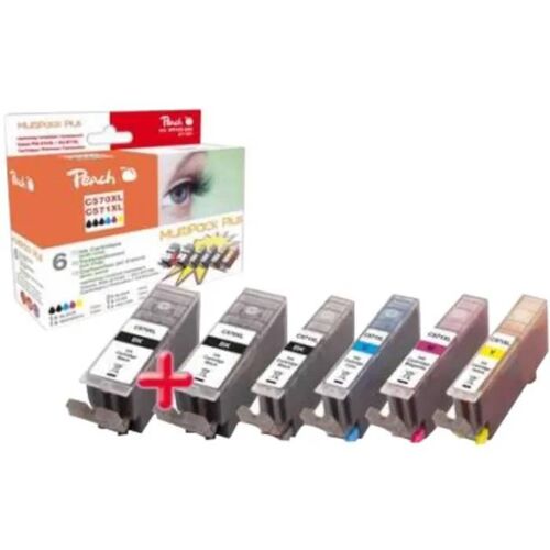 Peach Multi Pack Plus XL - Pack de 6 - noir, jaune, cyan, magenta - compatible - cartouche d'encre (alternative pour : Canon CLI-571BKXL, Canon CLI-571CXL, Canon CLI-571MXL, Canon CLI-571YXL, Canon PGI-570PGBKXL) - pour Canon PIXMA MG5751...