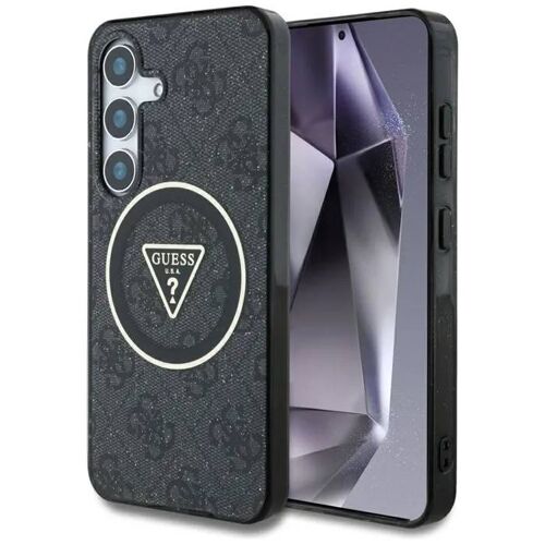 Coque Guess 4g Glitter Triangle Buttons Magsafe Pour Samsung Galaxy S25 (Noir)